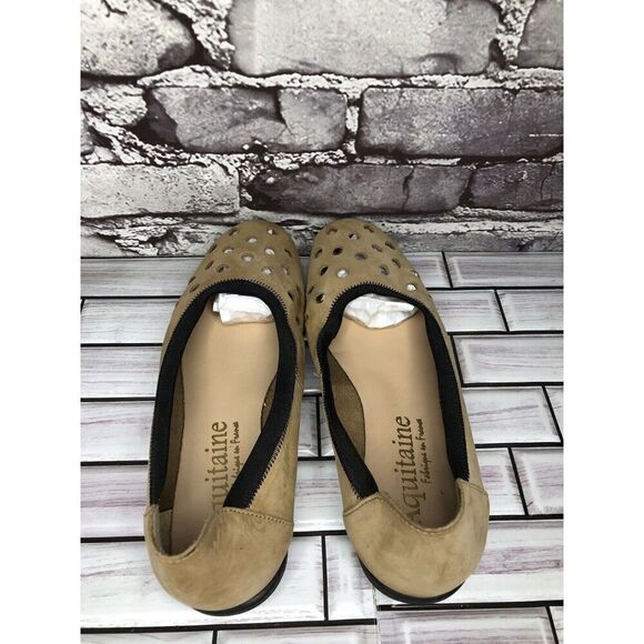 Aquitaine Brown Leather Perforated Ballet Flats Round Toe Shoes Women Sz 40EU/9M - Picture 5 of 16